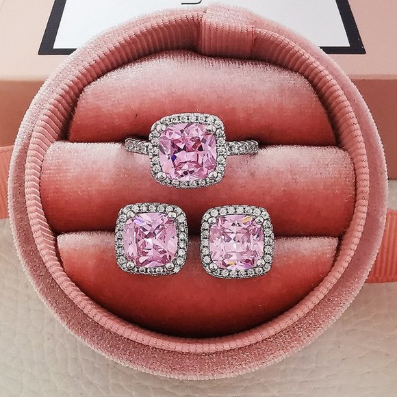 NEW 925 Sterling Silver Diamond Earrings+Ring Set - Picture 3 of 8